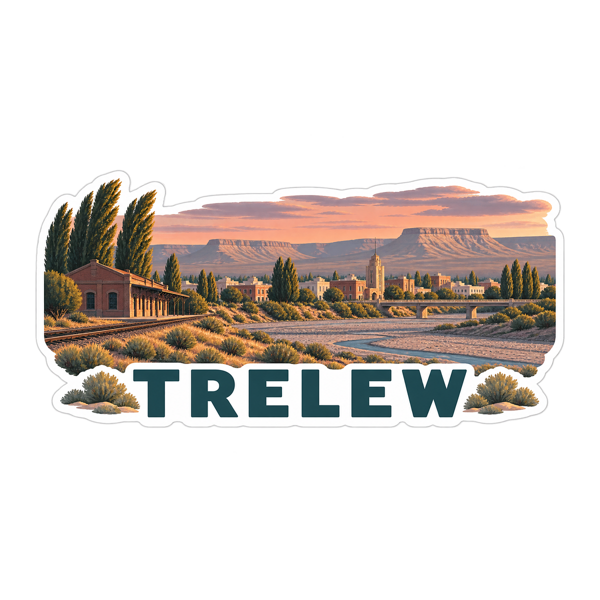 Trelew Valley Sunset Landscape Art Vinyl Decal Stickers