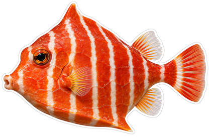 Orange Boxfish with White Vertical Bars Art Vinyl Decal Stickers