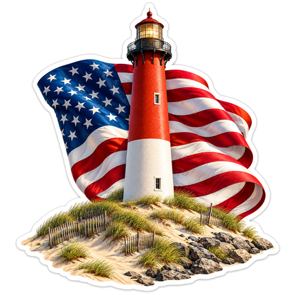 Red Coastal Lighthouse American Flag Art Vinyl Decal Stickers