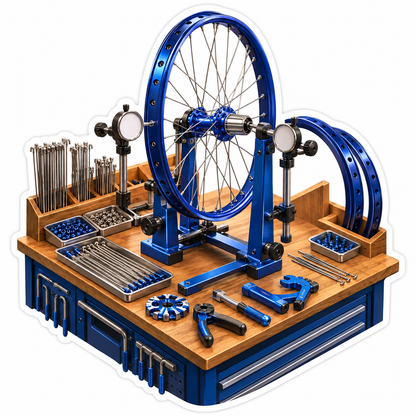 Blue Bicycle Wheel Truing Workbench Art Vinyl Decal Stickers