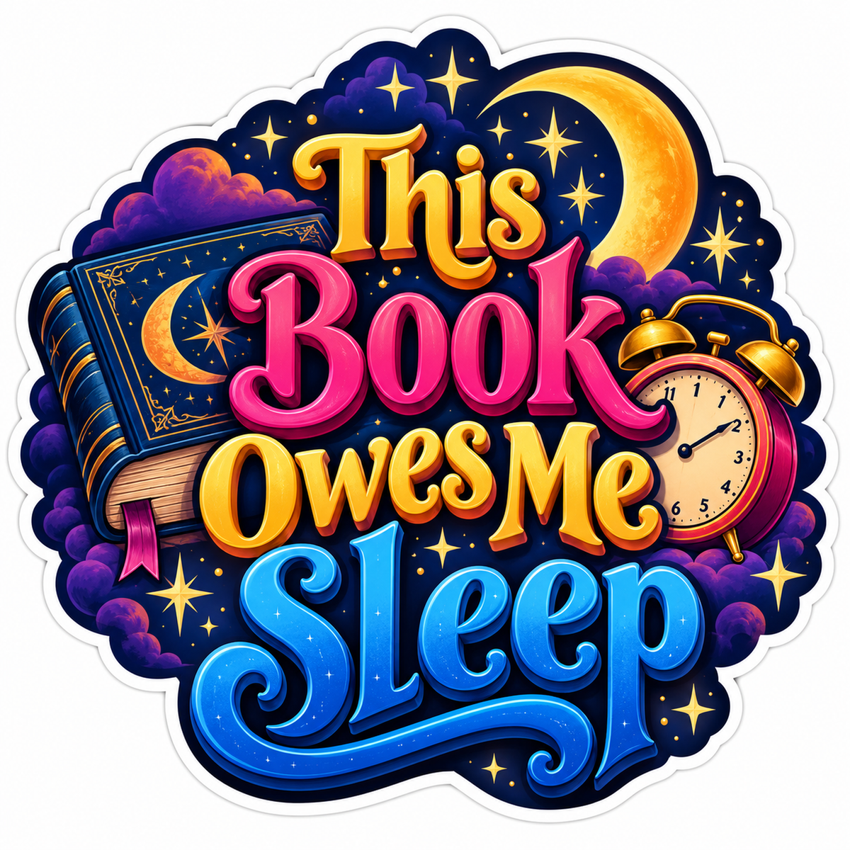 Moon Book Alarm Clock and Sleep Quote Vinyl Decal Stickers