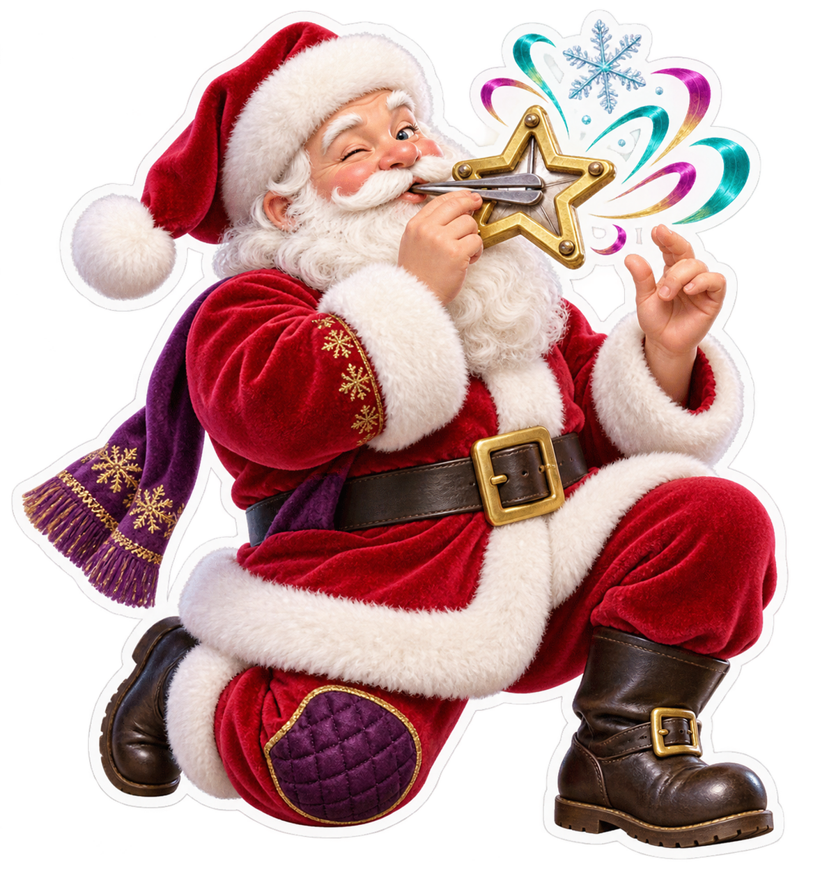 Santa Playing Golden Star Instrument Art Vinyl Decal Stickers