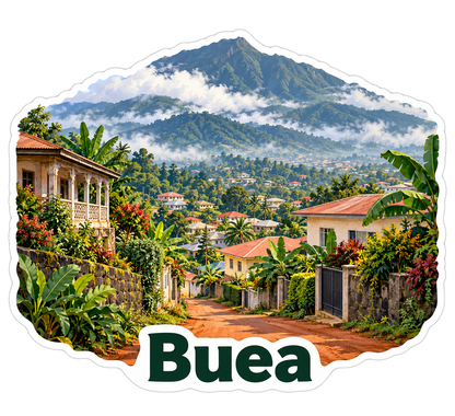 Buea Houses beneath Cloudy Mountain Art Vinyl Decal Stickers