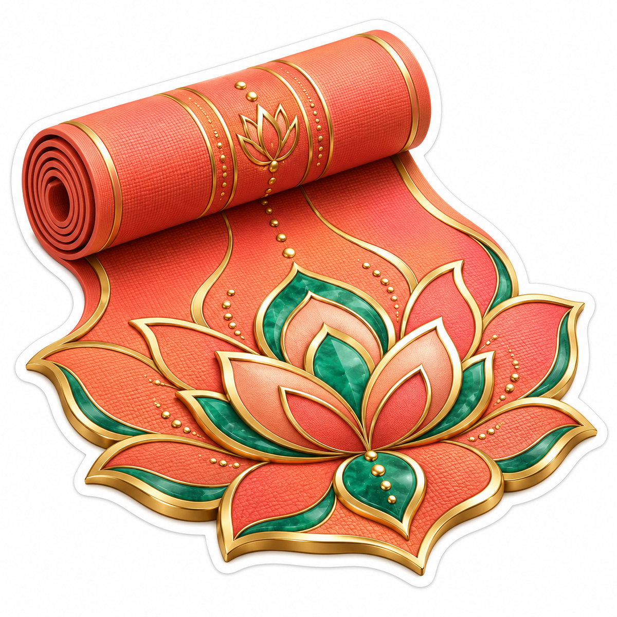 Coral Rolled Exercise Mat with Lotus Flower Vinyl Decal Stickers