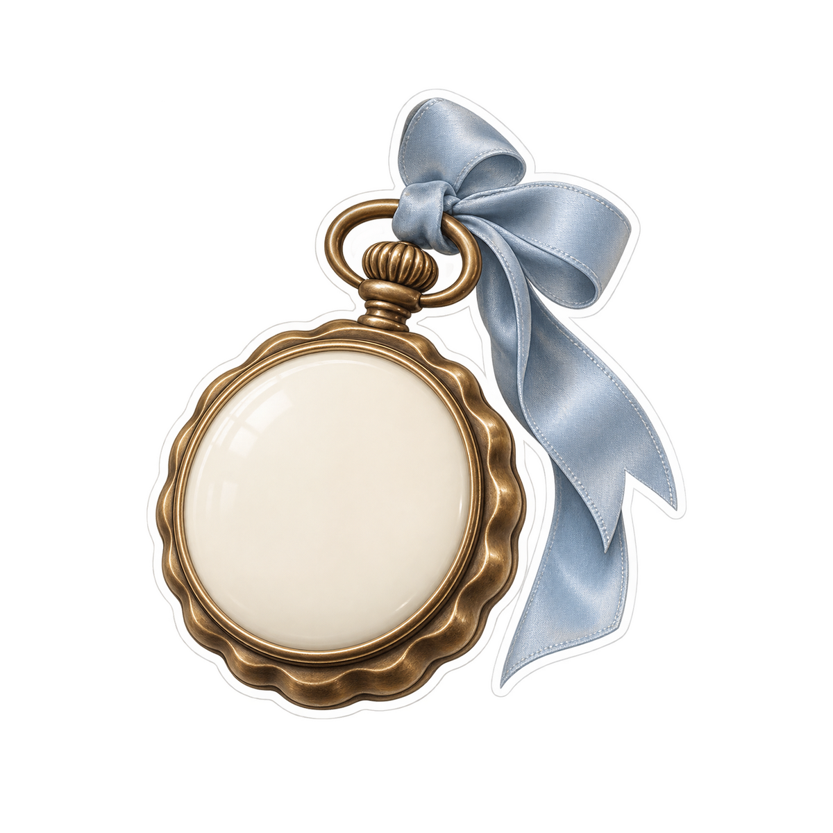 Blank Gold Pocket Watch with Blue Bow Art Vinyl Decal Stickers