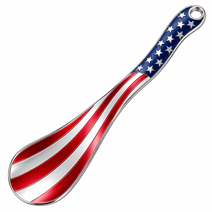 Long Silver Shoe Horn with Stars and Stripes Vinyl Decal Stickers