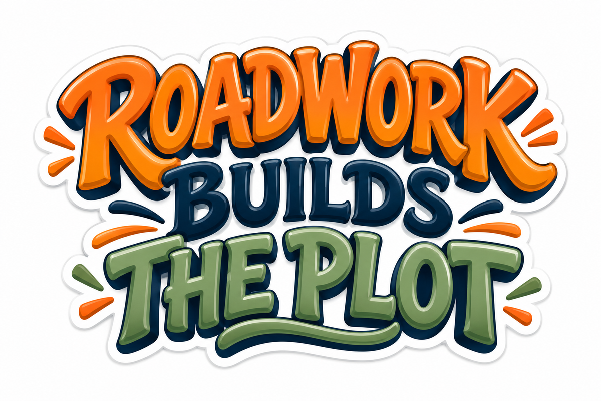 Roadwork Builds the Plot Orange Green Quote Vinyl Decal Stickers
