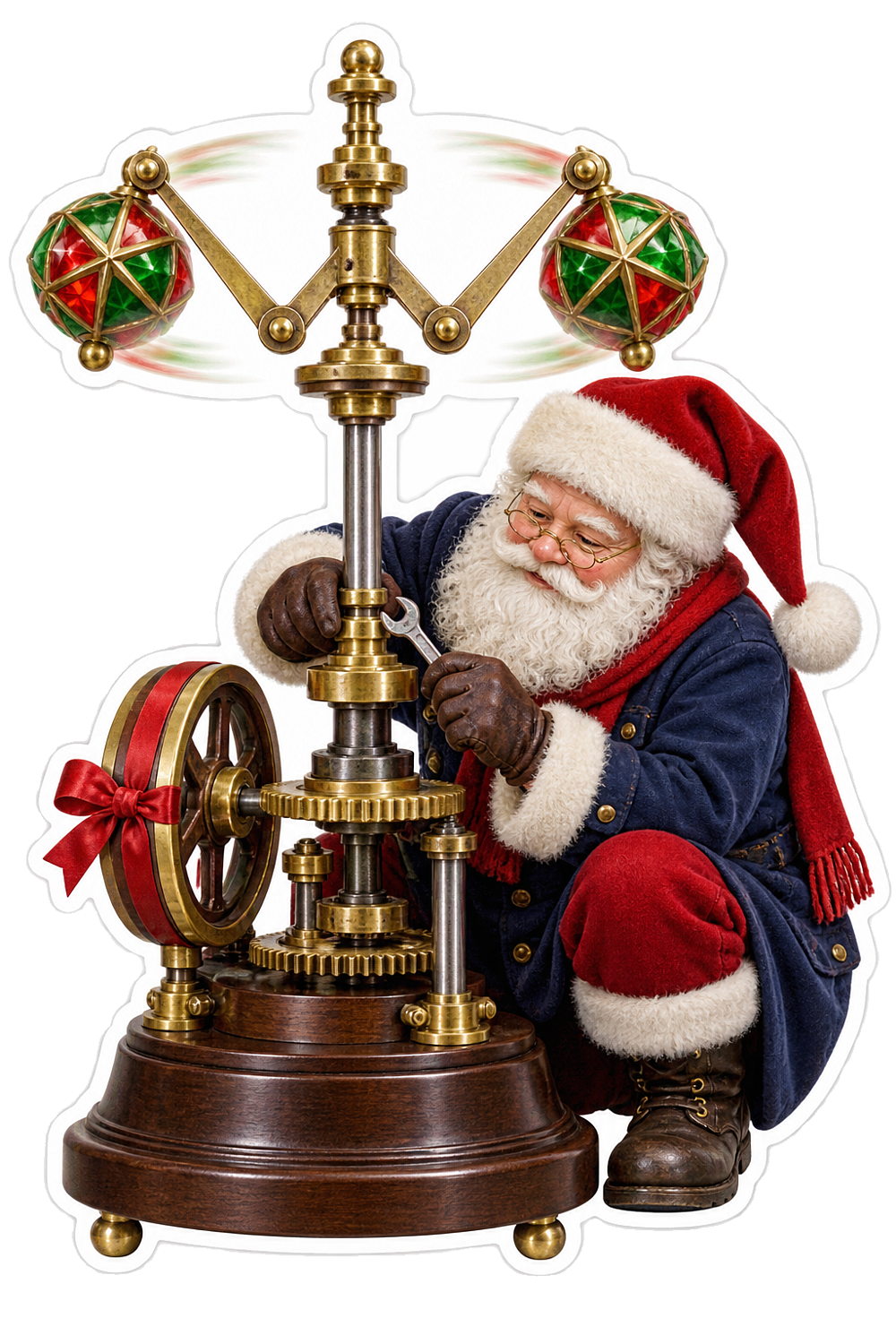 Santa with Gears and Ornaments Art Vinyl Decal Stickers