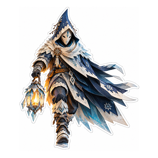Hooded Winter Wanderer with Lantern Vinyl Decal Stickers
