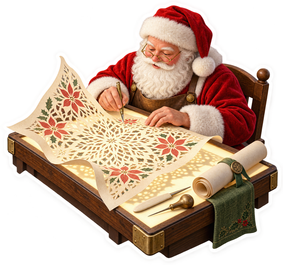 Santa Cutting an Intricate Paper Snowflake Vinyl Decal Stickers