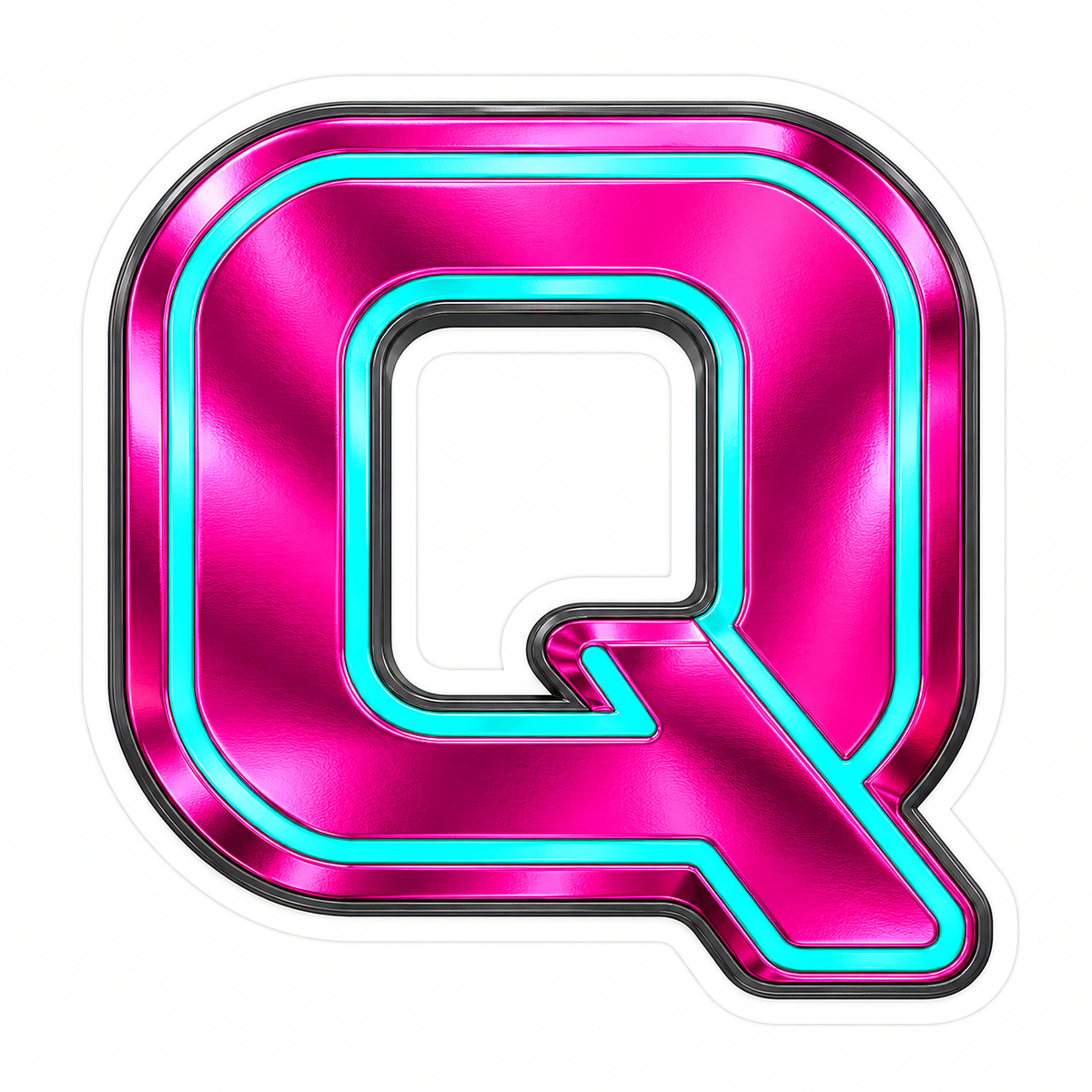 Fuchsia Metallic Letter Q with Aqua Inlay Vinyl Decal Stickers