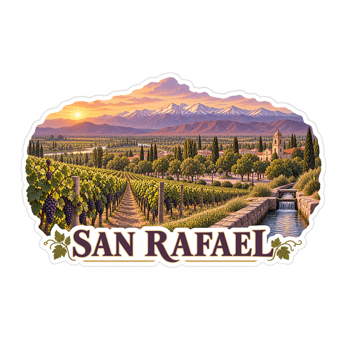 San Rafael Vineyard Mountain Sunset Art Vinyl Decal Stickers