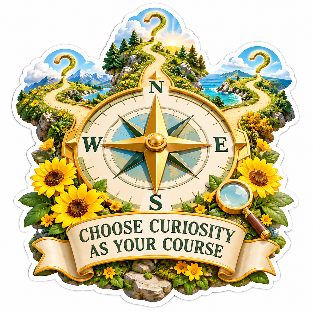 Compass Sunflower Curiosity Path Vinyl Decal Stickers