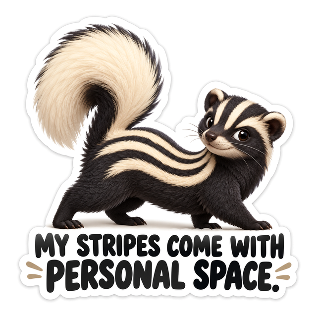 Striped Skunk with Personal Space Lettering Vinyl Decal Stickers