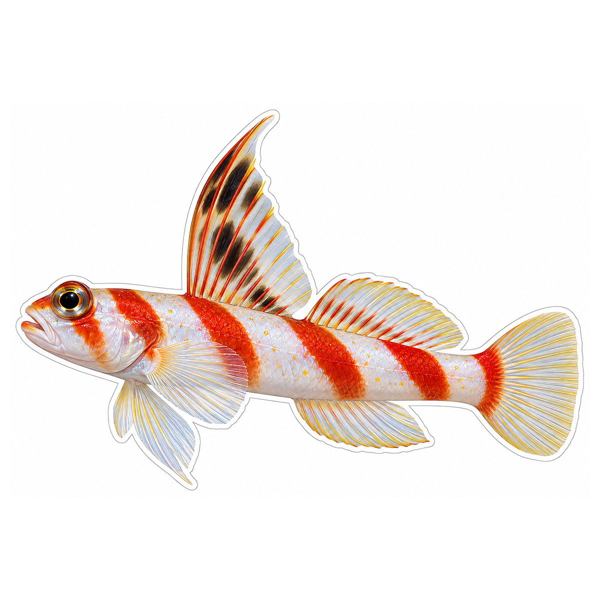 White Goby with Orange Bands and Tall Fin Vinyl Decal Stickers