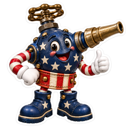 Patriotic Brass Nozzle Valve Mascot Vinyl Decal Stickers