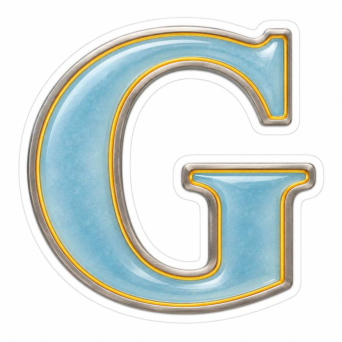 Powder Blue Gold Trim Letter G Vinyl Decal Stickers