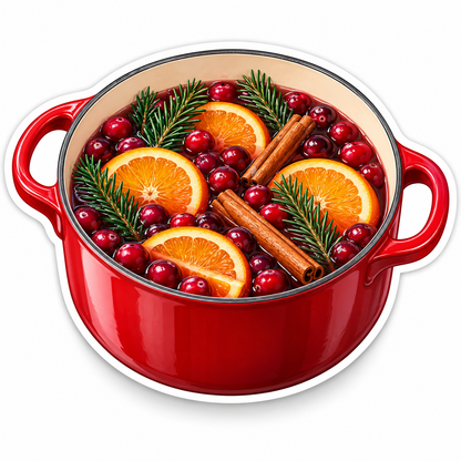 Red Pot Filled with Orange Slices and Berries Vinyl Decal Stickers