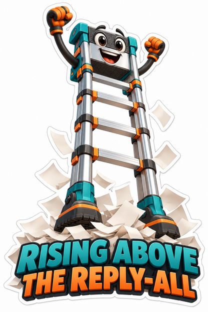 Smiling Silver Ladder above Flying Papers Vinyl Decal Stickers