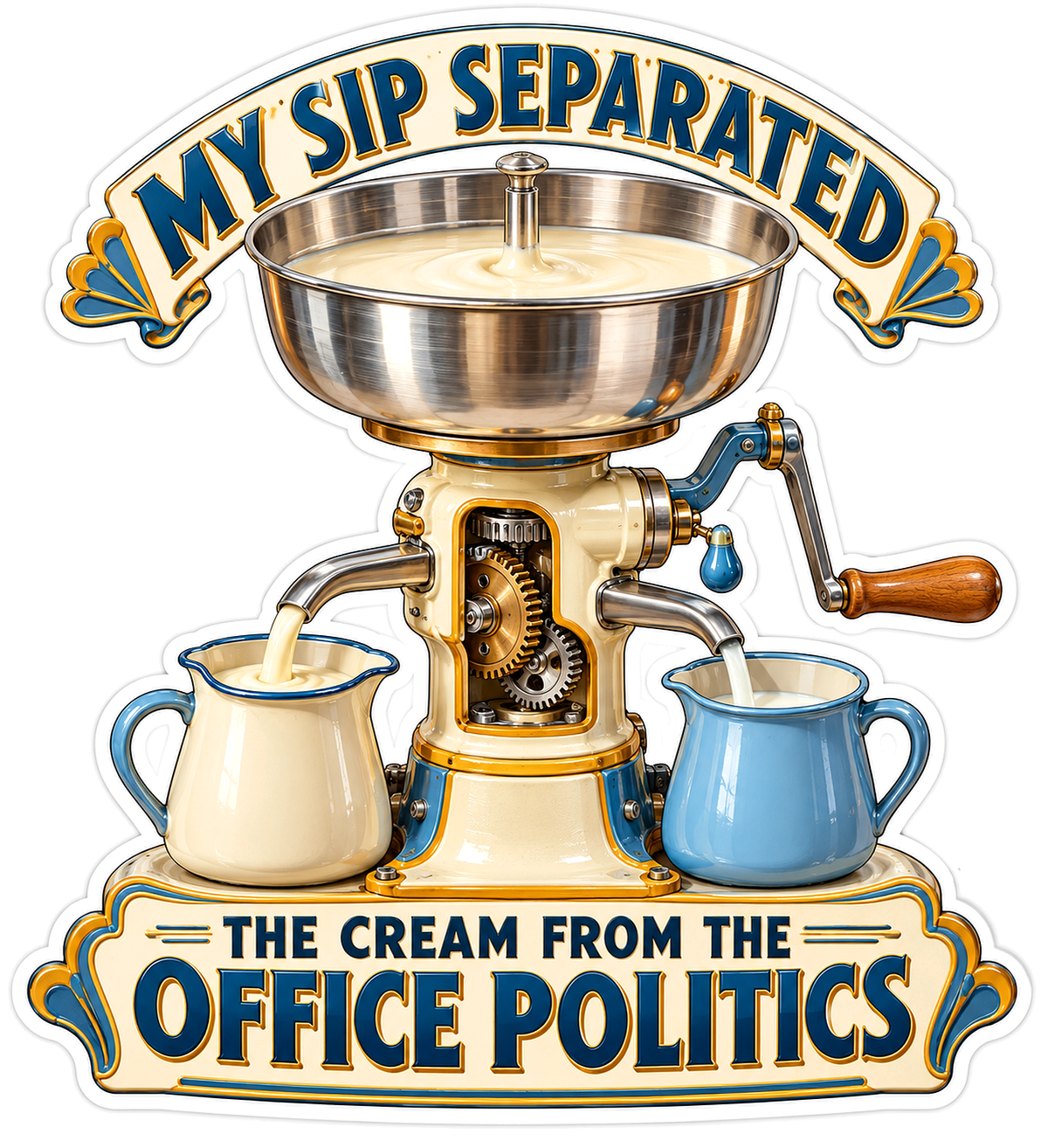 Cream Separator With Blue and Ivory Jugs Art Vinyl Decal Stickers