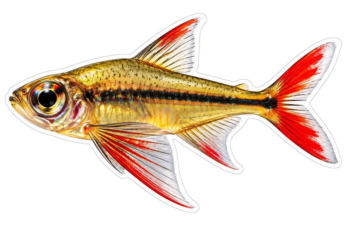 Golden Fish with Red Forked Tail Art Vinyl Decal Stickers