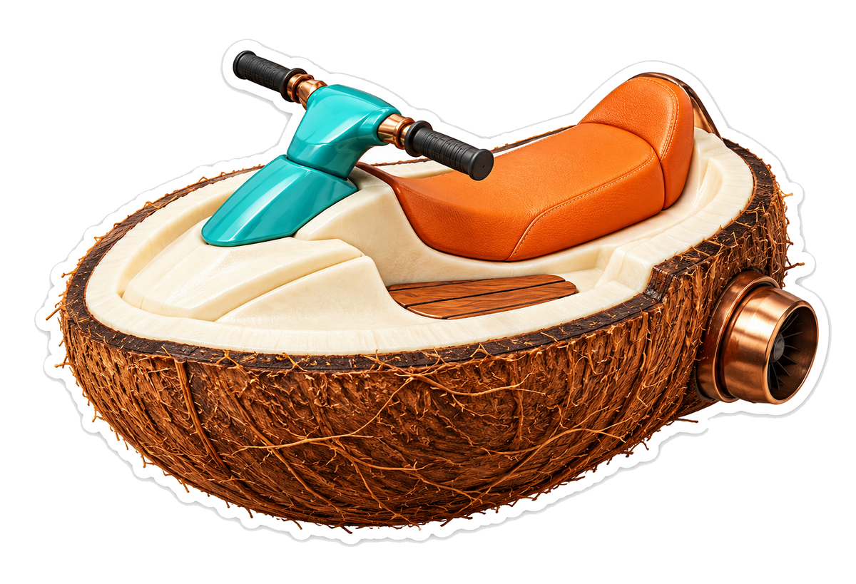 Coconut Shell Watercraft Orange Seat Art Vinyl Decal Stickers