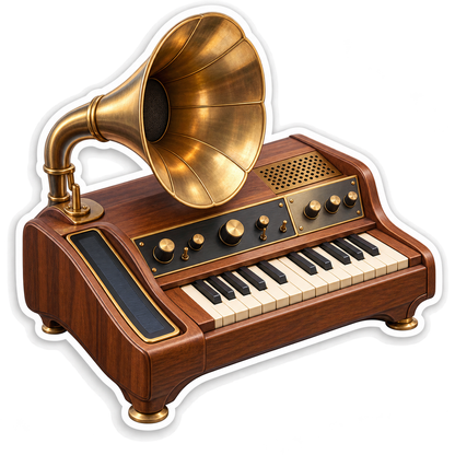 Wooden Keyboard With Large Brass Horn Art Vinyl Decal Stickers
