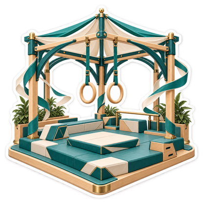 Wooden Gymnastic Rings beneath Teal Pavilion Vinyl Decal Stickers