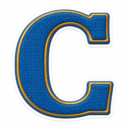 Blue Linen Gold Trim Capital Letter C Art Vinyl Decal Stickers
