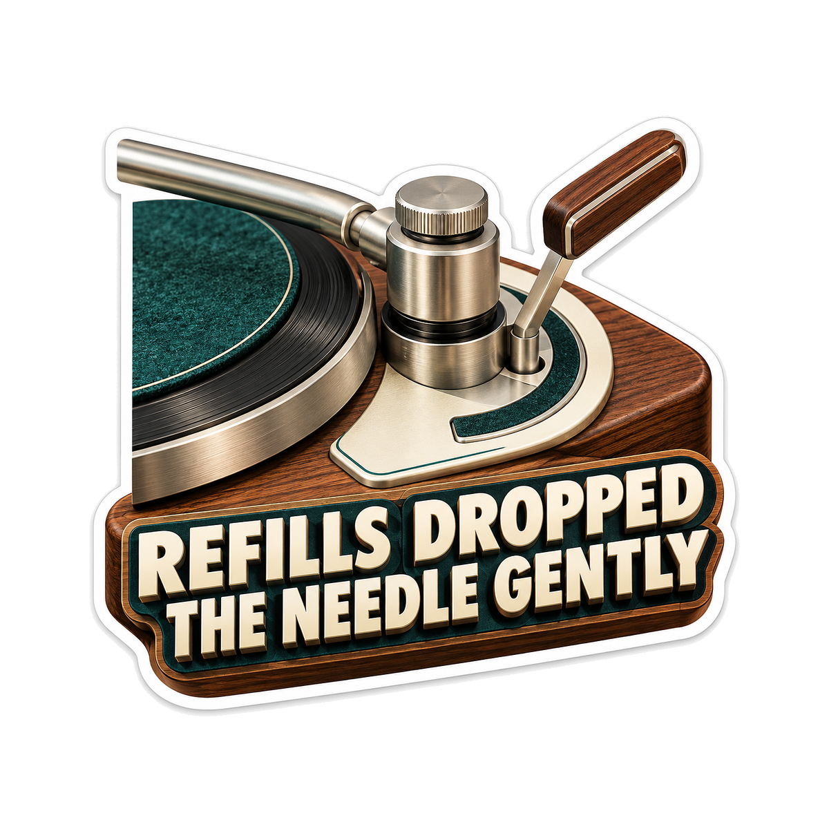 Wood Record Player With Silver Cue Lever Art Vinyl Decal Stickers