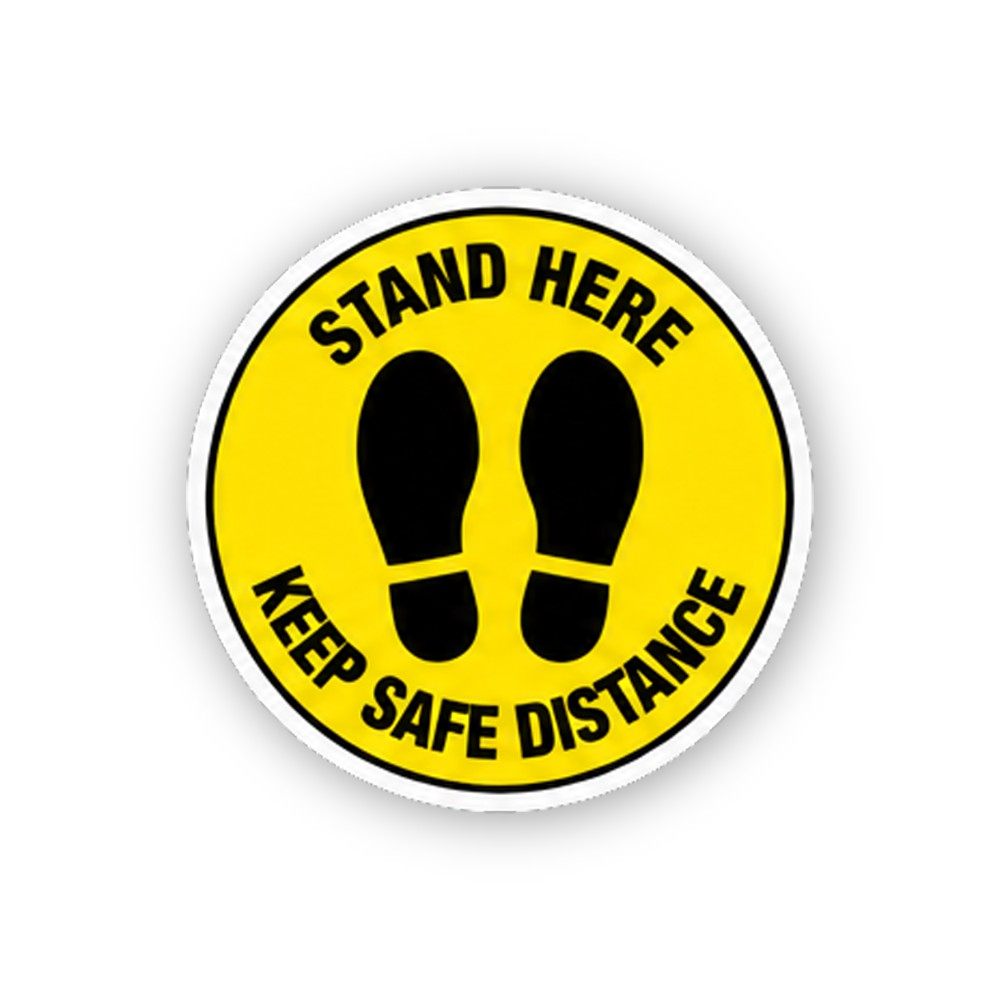 Yellow Stand Here Footprints Distance Circle Vinyl Decal Stickers