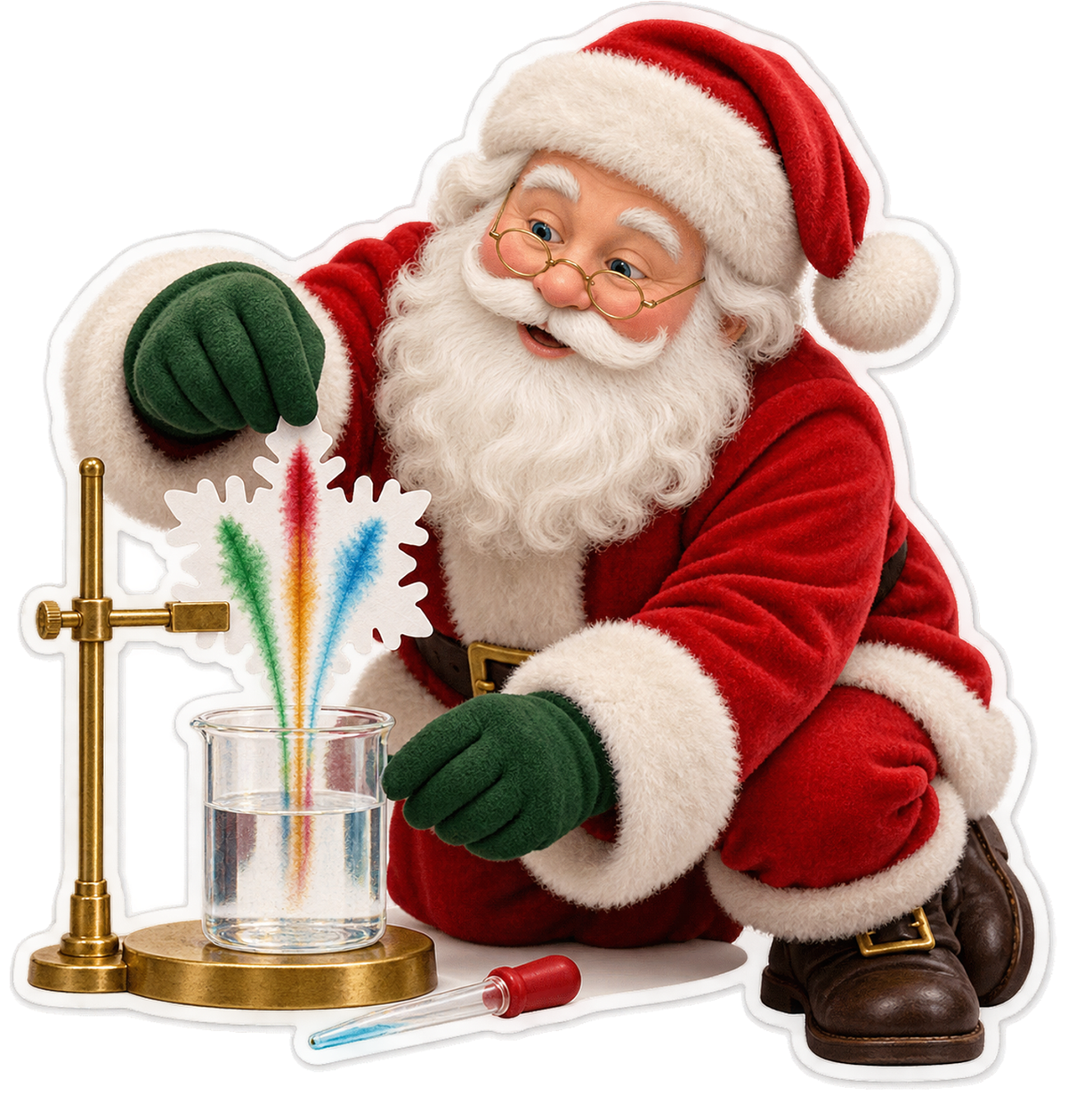 Santa Testing Colorful Paper Snowflake Art Vinyl Decal Stickers