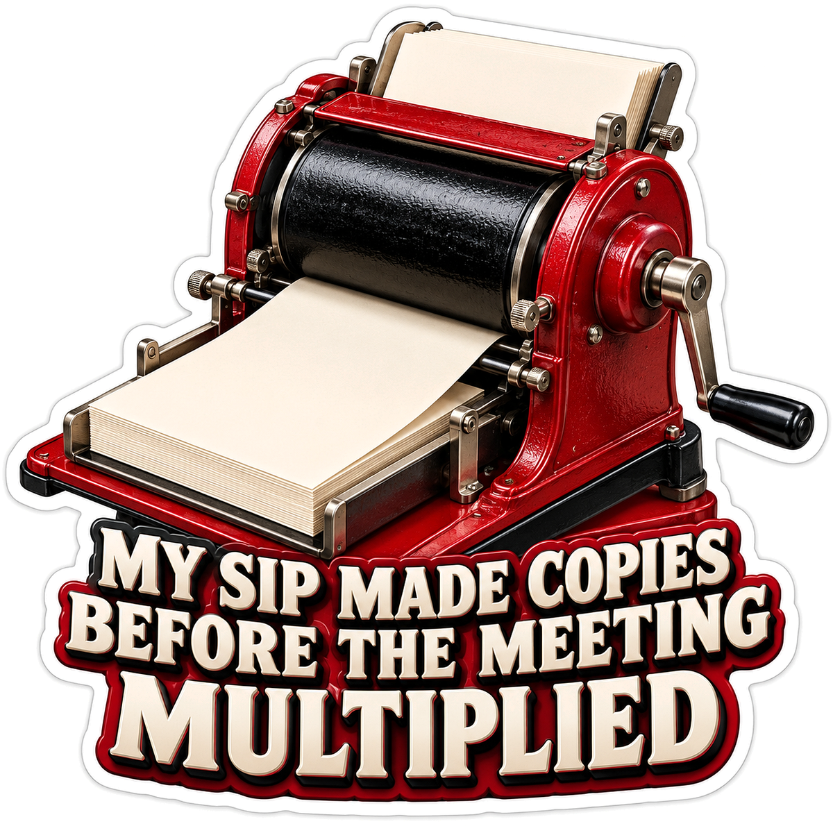 Red Hand Crank Paper Duplicator Art Vinyl Decal Stickers