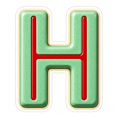 Mint Green Letter H with Red Line Art Vinyl Decal Stickers