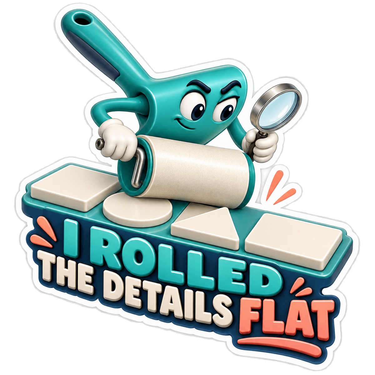 Teal Roller Inspecting Shapes Art Vinyl Decal Stickers