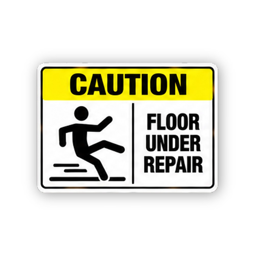 Yellow Caution Floor Repair Slipping Figure Vinyl Decal Stickers
