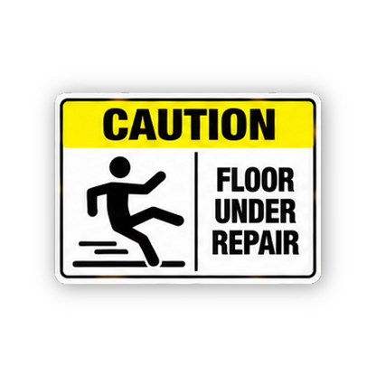 Yellow Caution Floor Repair Slipping Figure Vinyl Decal Stickers