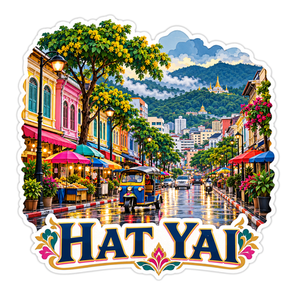 Hat Yai Colorful Rainy Street Art Vinyl Decal Stickers