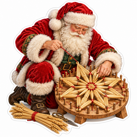 Santa Weaving Straw Star Round Frame Vinyl Decal Stickers