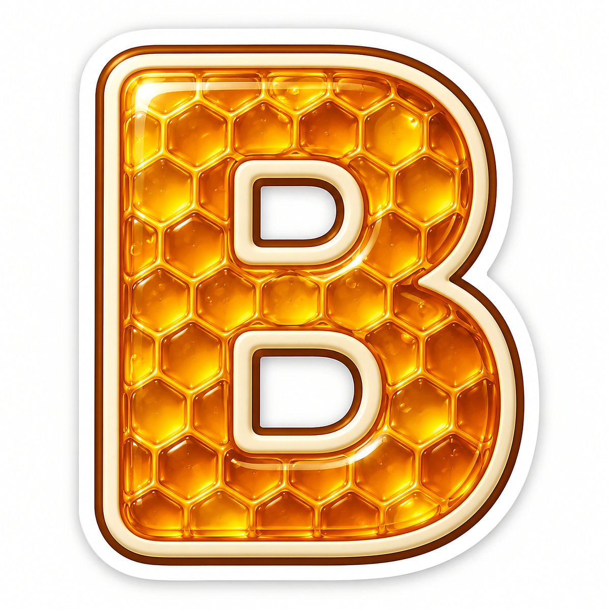 Golden Honeycomb Letter B with Ivory Edge Art Vinyl Decal Stickers