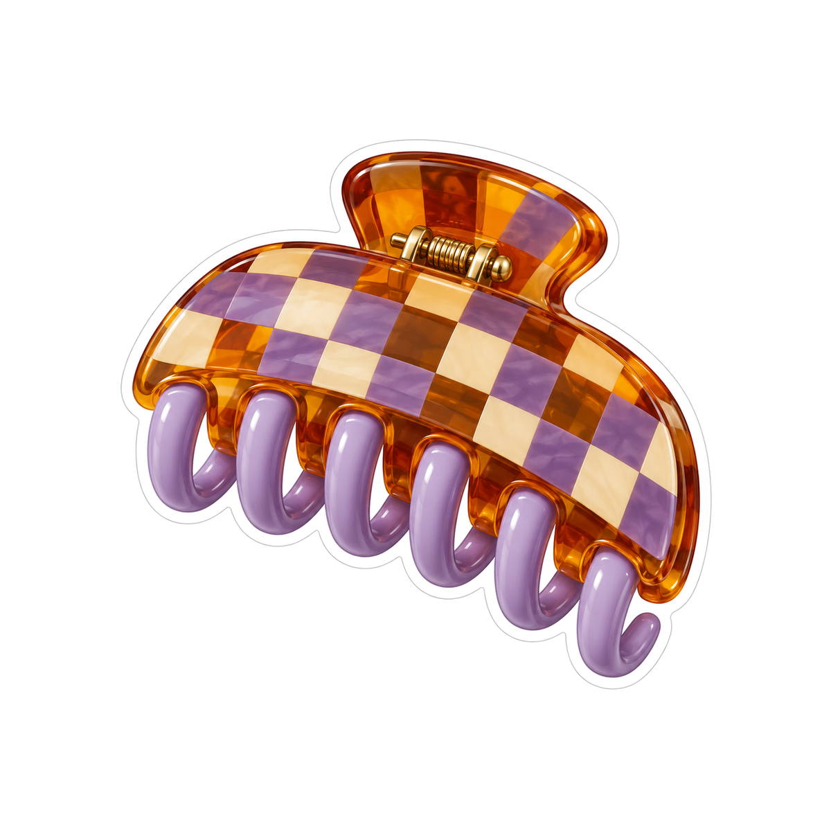 Amber Checkered Hair Clip with Lilac Teeth Art Vinyl Decal Stickers