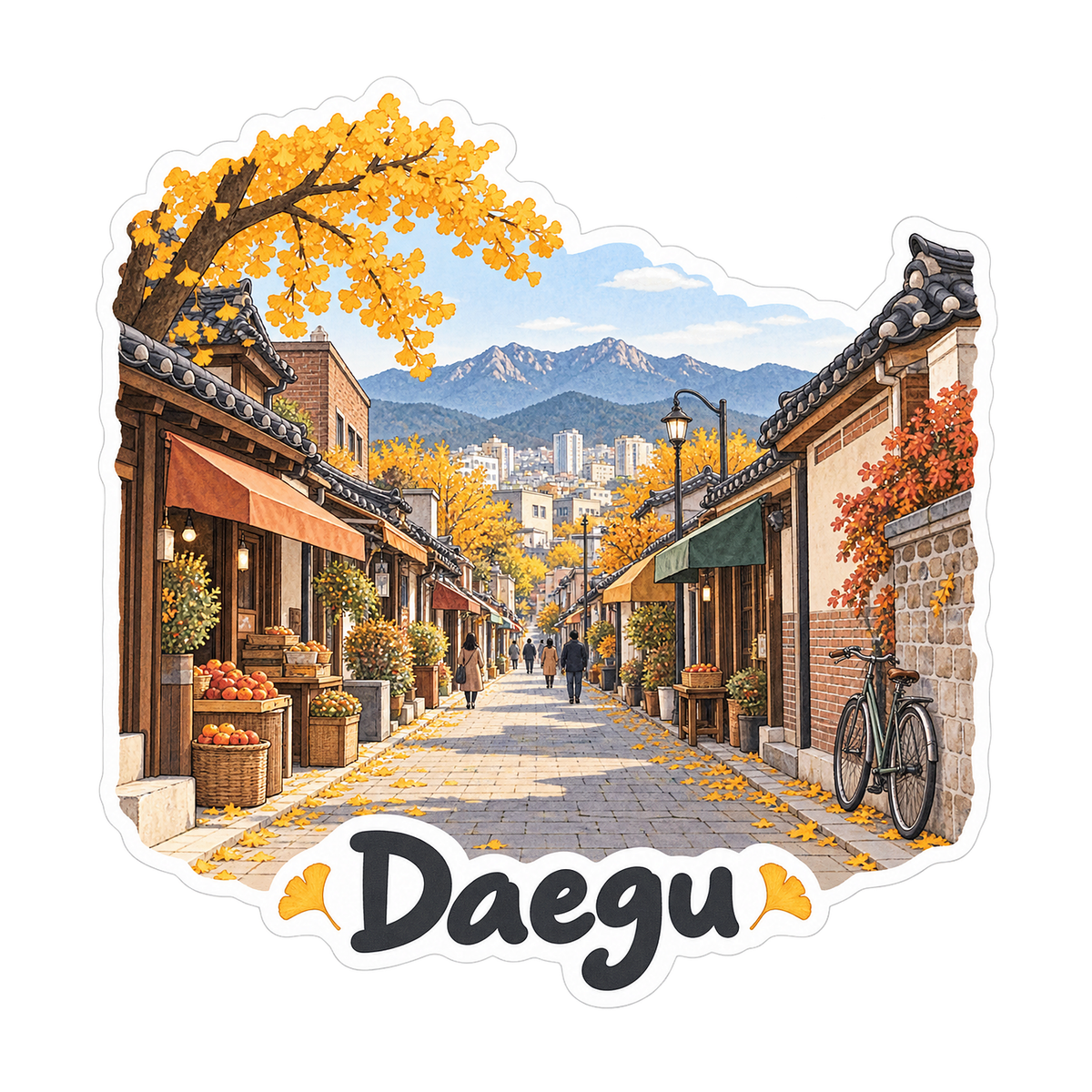 Daegu Autumn Market Lane Art Vinyl Decal Stickers