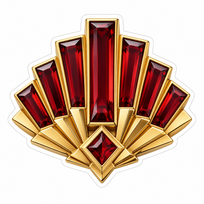 Ruby Red Geometric Fan in Golden Frame Vinyl Decal Stickers