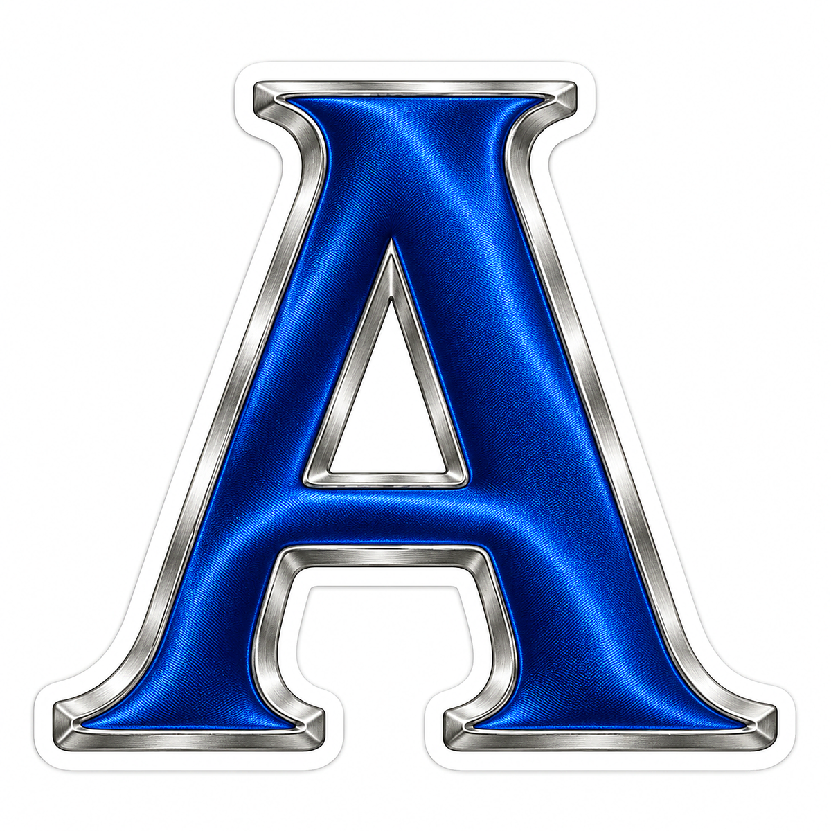 Royal Blue Serif Letter A with Silver Edge Art Vinyl Decal Stickers