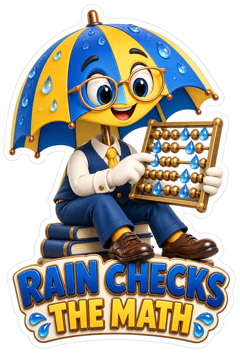 Blue Yellow Umbrella Character with Abacus Art Vinyl Decal Stickers