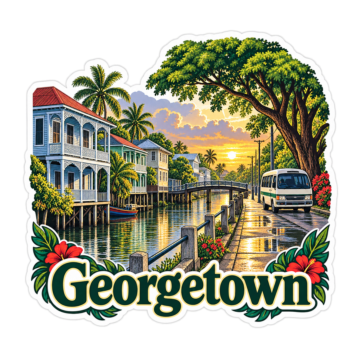 Georgetown Rainy Canal Art Vinyl Decal Stickers