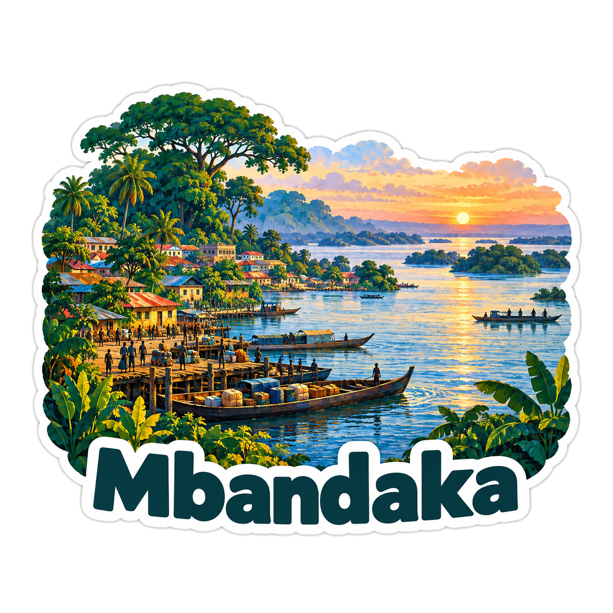 Mbandaka River Boats at Dawn Art Vinyl Decal Stickers