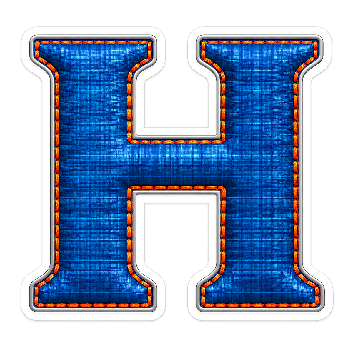 Blue Grid Letter H with Orange Stitch Art Vinyl Decal Stickers