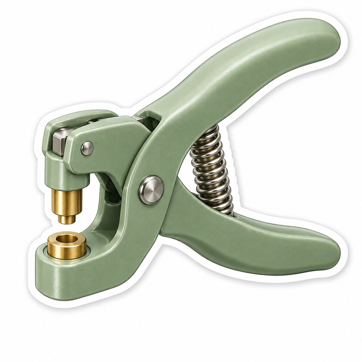 Sage Green Hand Press with a Coiled Metal Spring Vinyl Decal Stickers