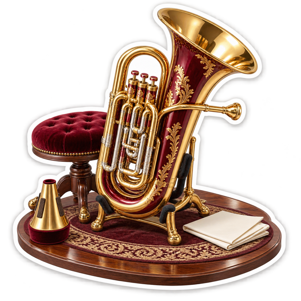 Burgundy Gold Brass Horn With Velvet Stool Art Vinyl Decal Stickers